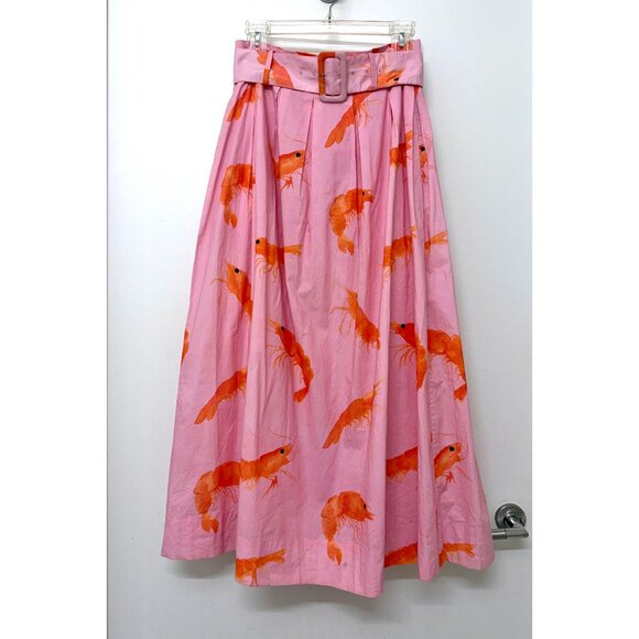 Rachel Antonoff Prawn Shrimp Print Maxi Skirt Vinita Vinnie Pink Pleated Belt 4 - Picture 2 of 16